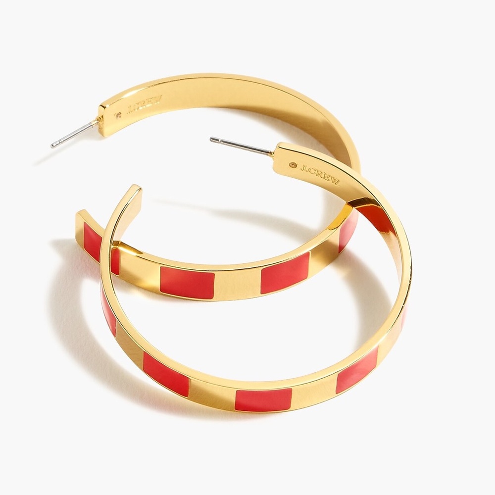 JCREW Striped Enamel Hoop Earrings NWT OS Cerise